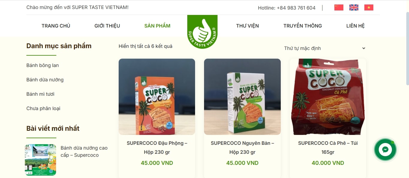 Giá của các sản phẩm tại website Super Taste Vietnam